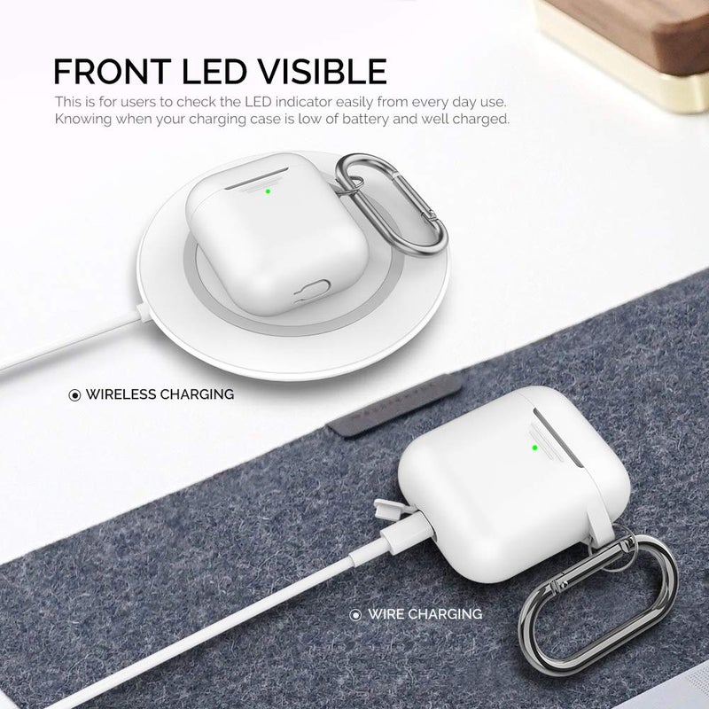 AhaStyle AirPods Case Cover Premium Silicone Protective Cover Skin Accessories [Hand Strap Included] Compatible with AirPods 2 & 1ï¼ˆWhiteï¼‰ - Image 2